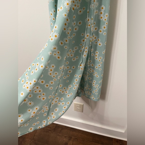 Faithfull The Brand Seafoam Green & Yellow Sunflower Midi Wrap Dress Size 2 - Picture 6 of 8